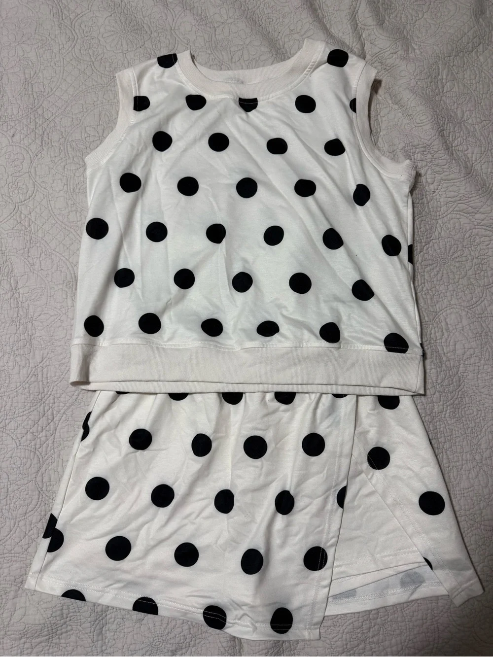 White & Black Polka Dot Tank and Skort Set -